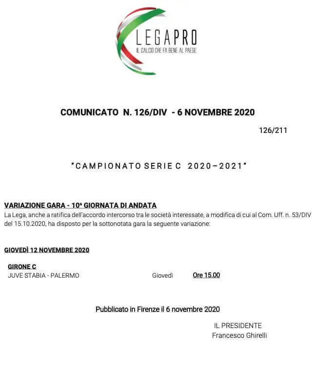 lega serie C Juve Palermo anticipated