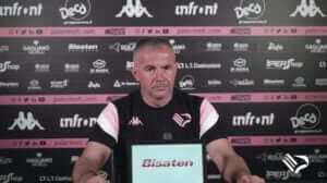 The Palermo coach Giacomo Filippi speaks at the press conference to present the match against Campobasso.