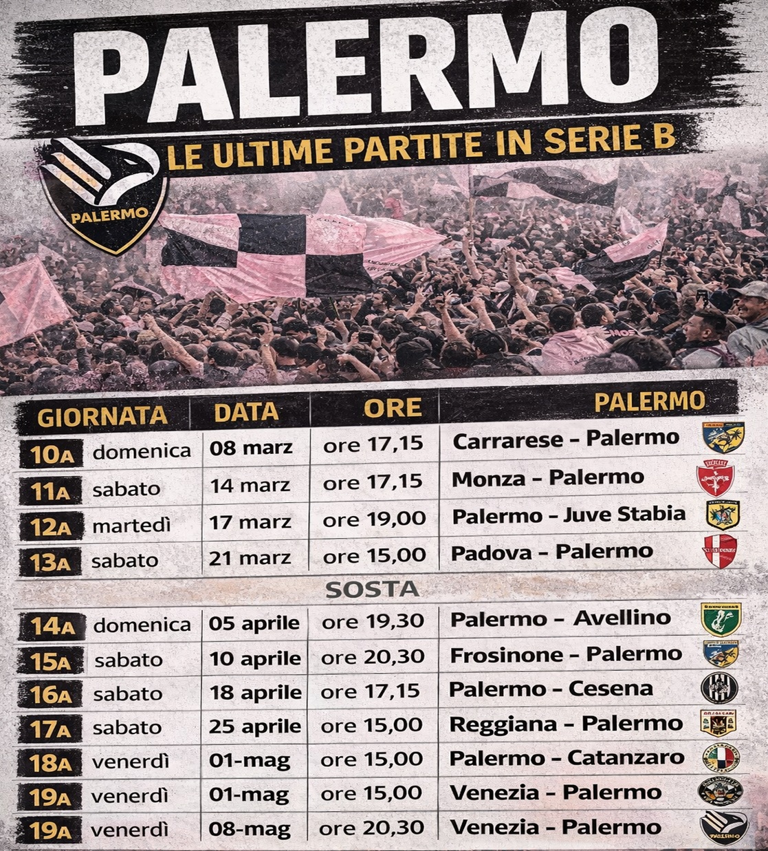 Palermo, the last matches in Serie B