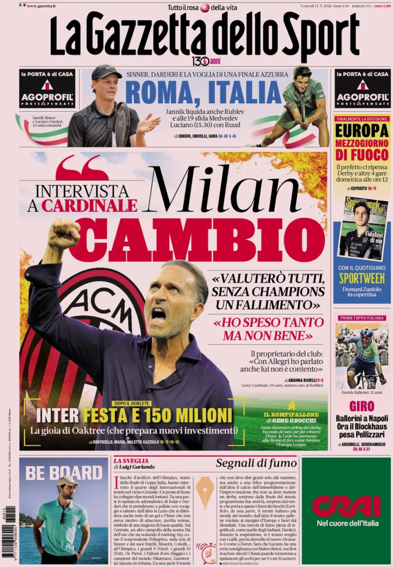 The front pages of the sports newspapers: Milan under pressure, Juve...