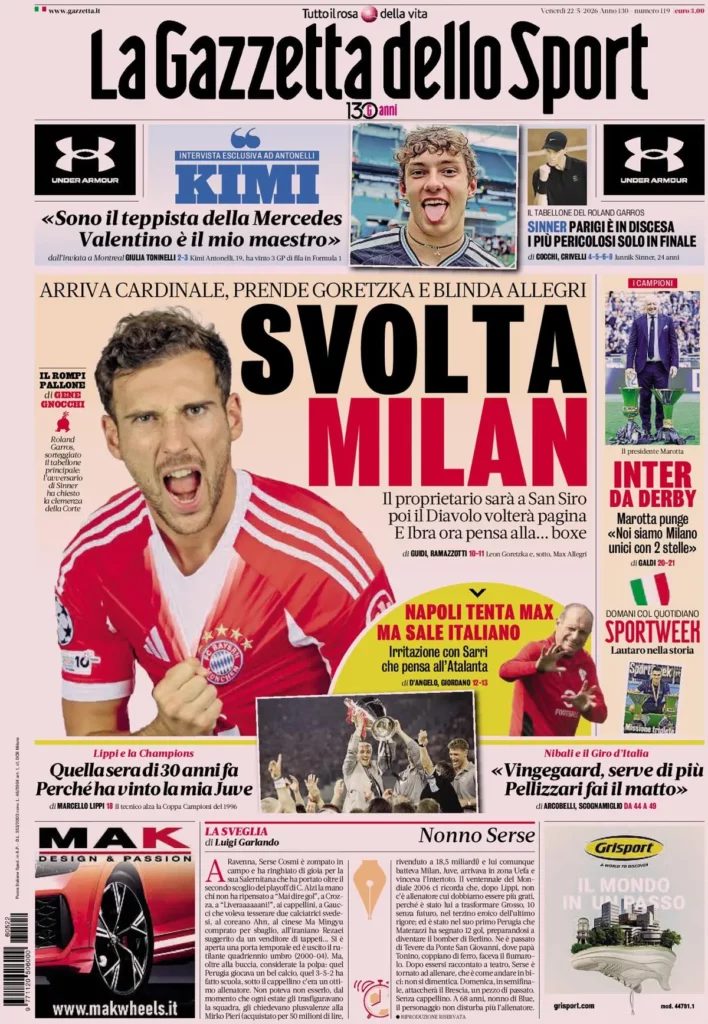 The front pages of the sports newspapers: Roma accelerates to...