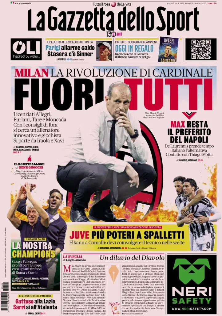 The front pages of the sports newspapers: Milan working on a new...