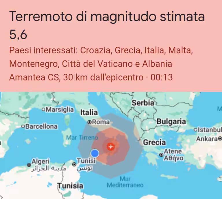 Earthquake shock in Palermo: epicenter in Calabria