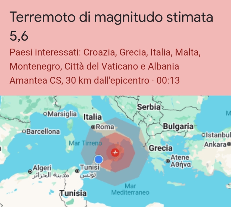 Earthquake shock in Palermo: epicenter in Calabria
