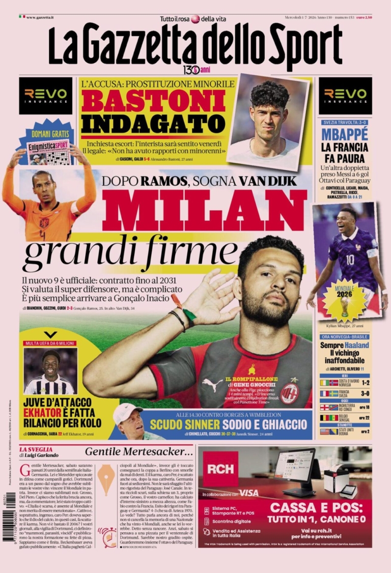 The front pages of the sports newspapers: Milan with big names