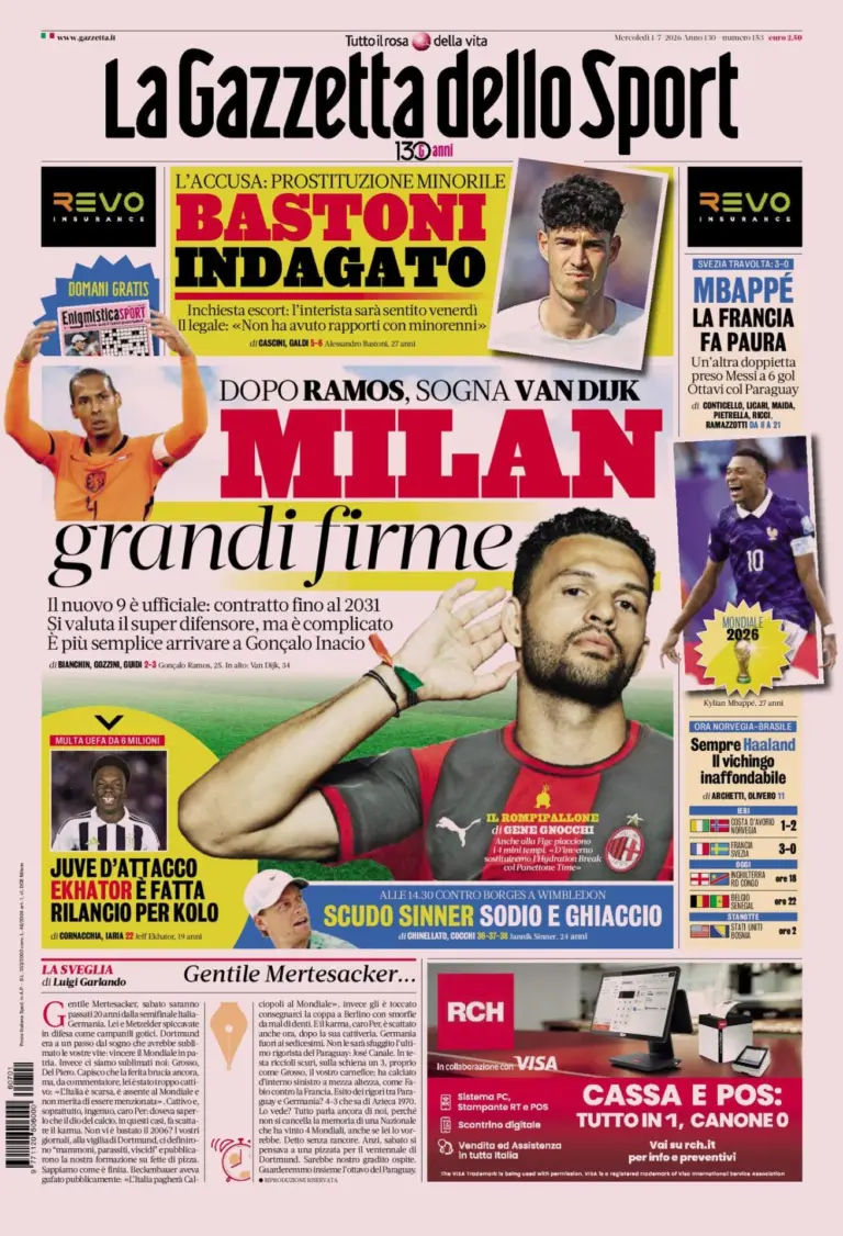 The front pages of the sports newspapers: Milan with big names