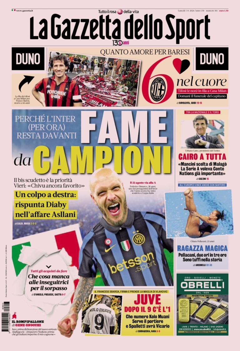 The front pages of sports newspapers: Juventus and Inter change face...